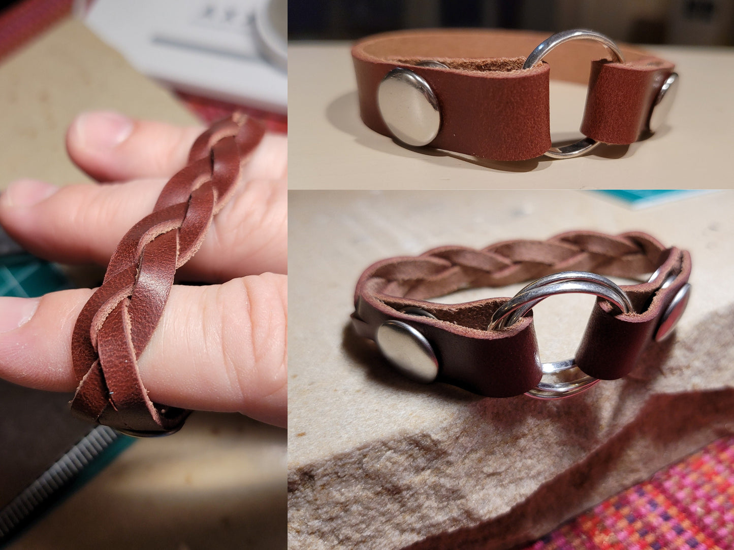 Ring Holder Bracelet! Widow Bracelet in Beautiful Brown Latigo (braided OR unbraided) Leather. Wear a family heirloom or wedding band.