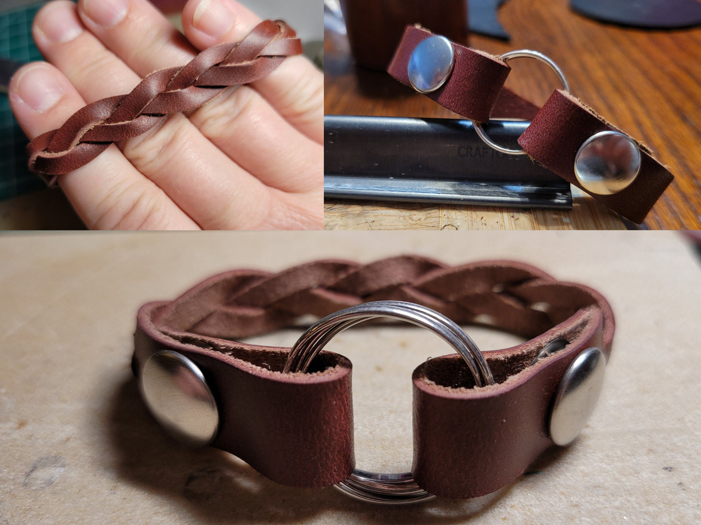 Ring Holder Bracelet! Widow Bracelet in Beautiful Brown Latigo (braided OR unbraided) Leather. Wear a family heirloom or wedding band.