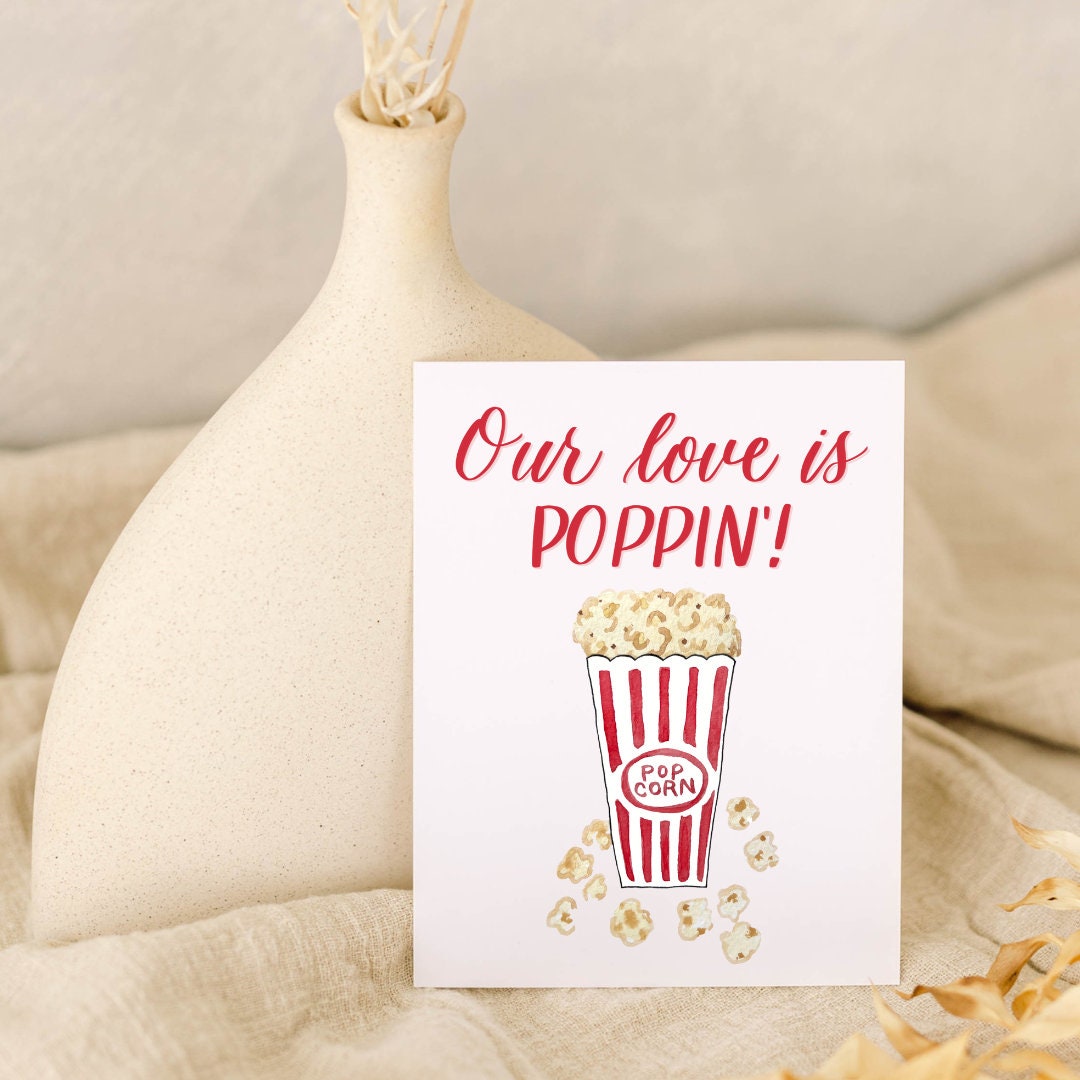 Popcorn Love Card, Anniversary card, Date Night, Gift for Her, Present for Him, Girlfriend Boyfriend Husband Wife Card Valentine's Day