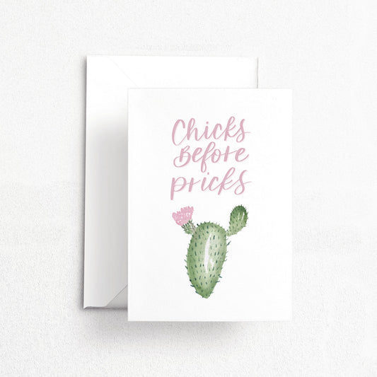 Chicks Before Pricks Card | Watercolor & Calligraphy| Gift for Best Friend | Cactus Card | Galentine's Day |Valentines Day | Birthday Card