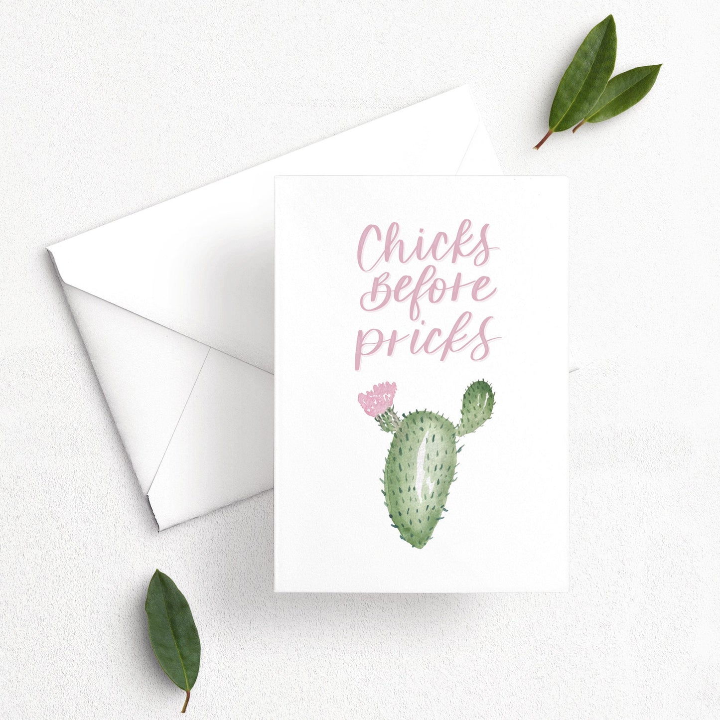 Chicks Before Pricks Card | Watercolor & Calligraphy| Gift for Best Friend | Cactus Card | Galentine's Day |Valentines Day | Birthday Card