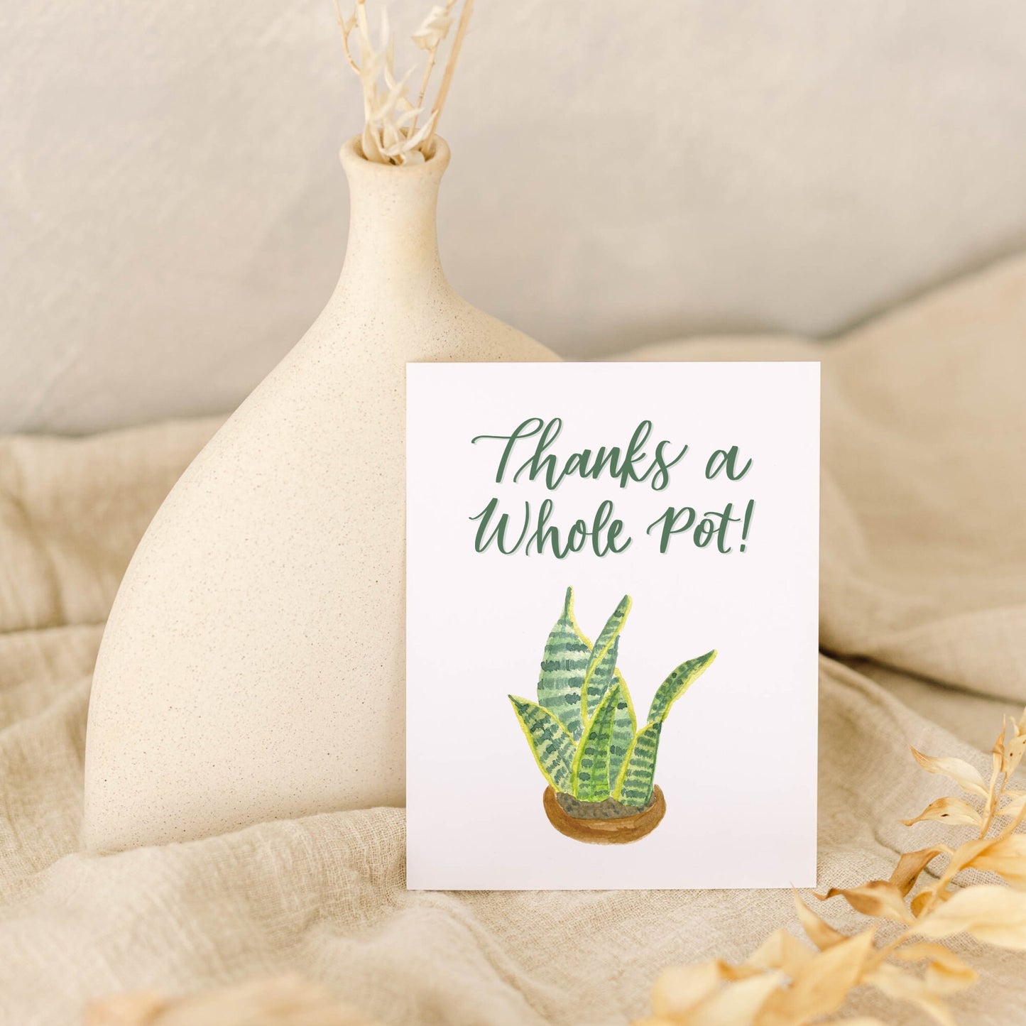 Thanks a Whole Pot Plant Card | Watercolor & Calligraphy| Gift for Best Friend | Thank You Card | Appreciation gift | Hostess | Teacher gift