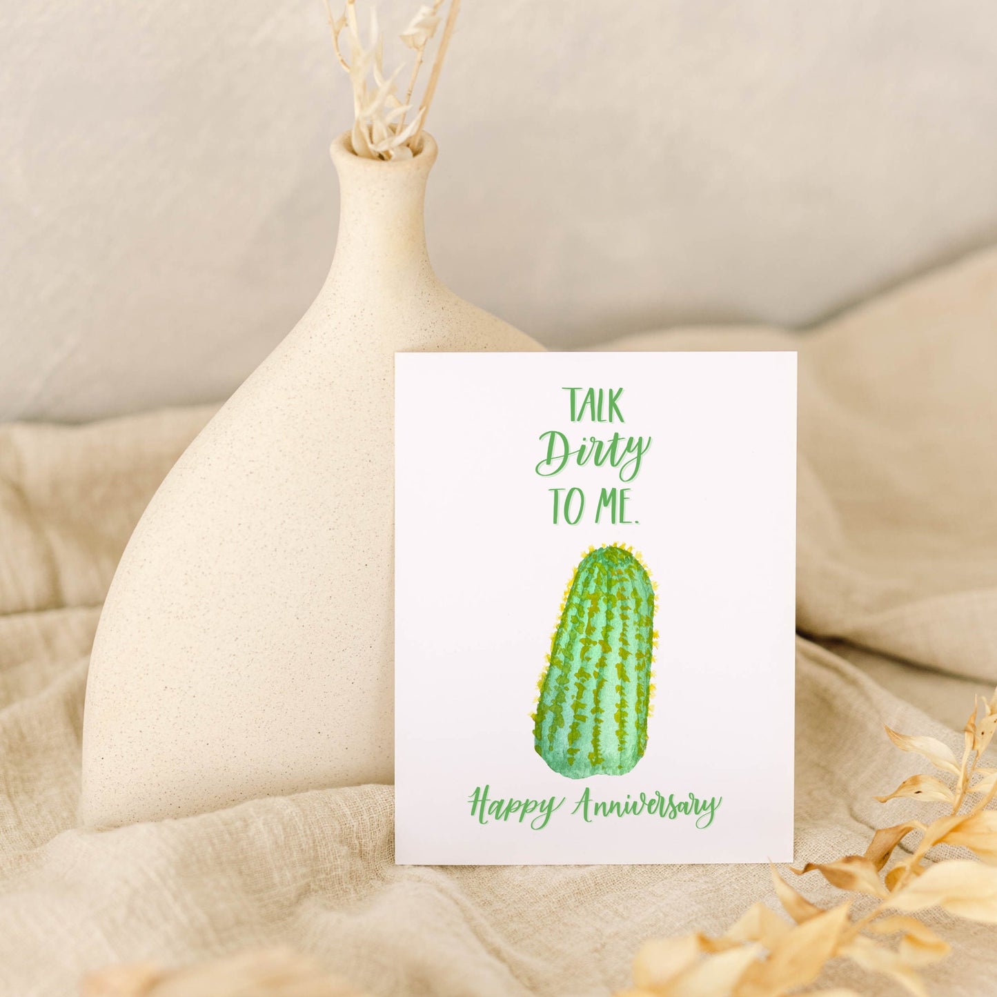 Talk Dirty to Me Cactus Anniversary Card | Watercolor & Calligraphy| Gift for Him | Love present | Husband Wife gift | Boyfriend card