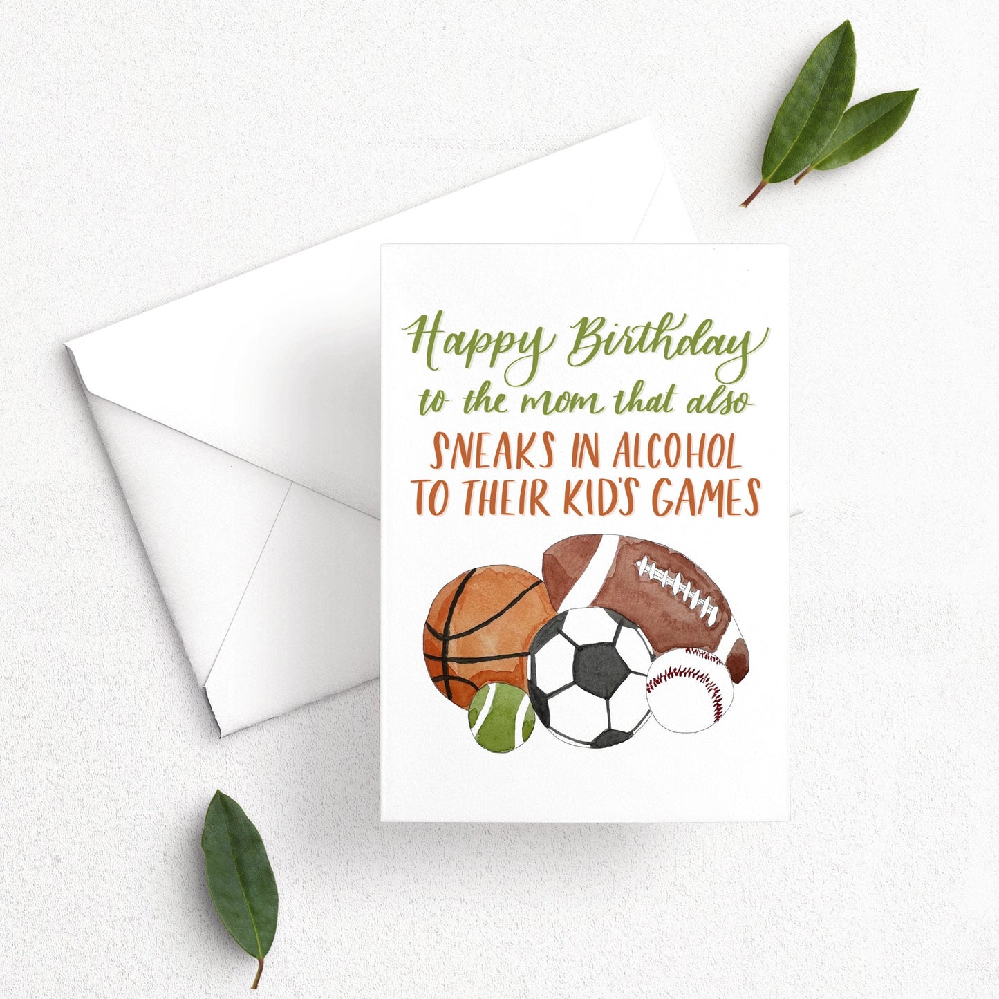 Funny Sports Mom Sneaks in Alcohol Birthday Card | Watercolor & Calligraphy| Gift for Best Friend | Mom Card | Friendship card