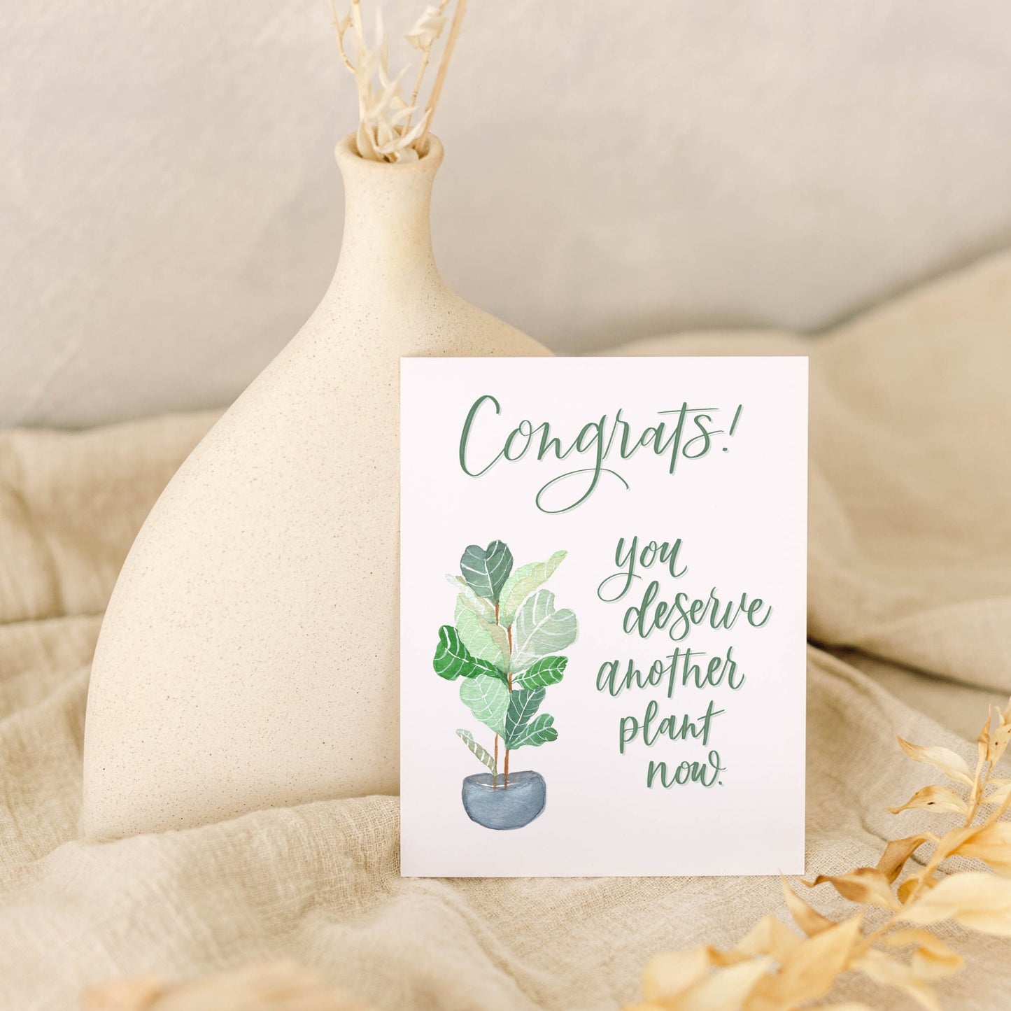 Congrats You Deserve Another Plant Card | Watercolor & Calligraphy| Gift for Best Friend | Plant Card | Appreciation gift | Good Job Card