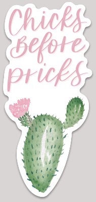 Chicks Before Pricks Sticker | waterproof dishwasher safe| Gift for Best Friend | water bottle laptop phone case sticker | Mom gift | Cactus