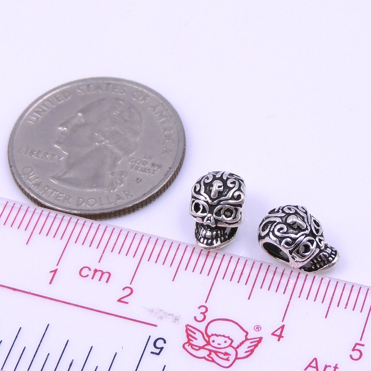 2 PCS Sterling Silver 925 Stamped Vintage Celtic Skull Bead Charm Spacer WSP221 Wholesale: See Discount Coupons in Item Details