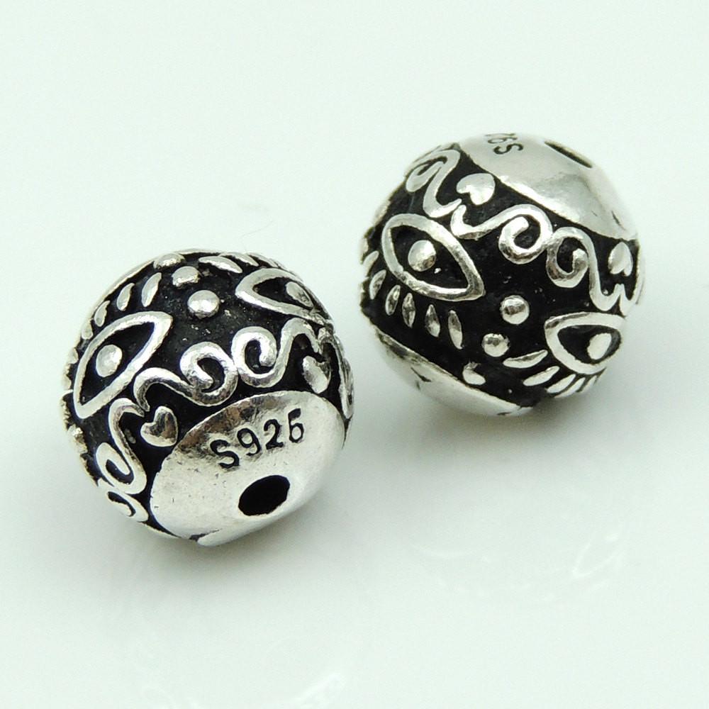 2 PCS 925 Stamp Sterling Silver Vintage Round Bead WSP191X2 Wholesale: See Discount Coupons in Item Details