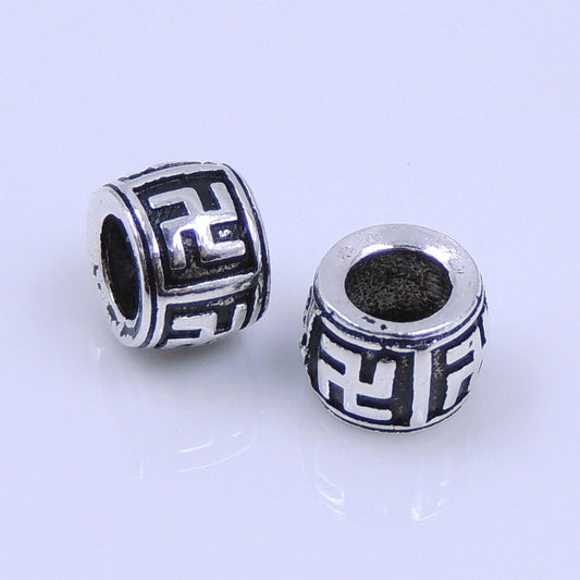 2 PCS S925 Sterling Silver 7x5mm Vintage Mantra Buddhism Charm Bead Spacer WSP254