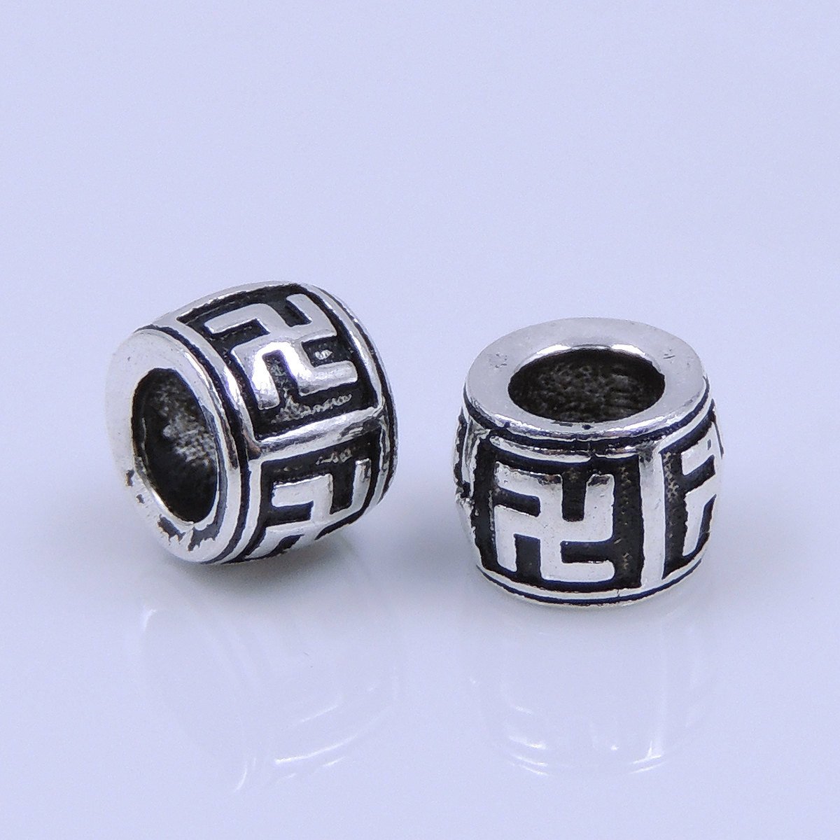 2 PCS S925 Sterling Silver 7x5mm Vintage Mantra Buddhism Charm Bead Spacer WSP254