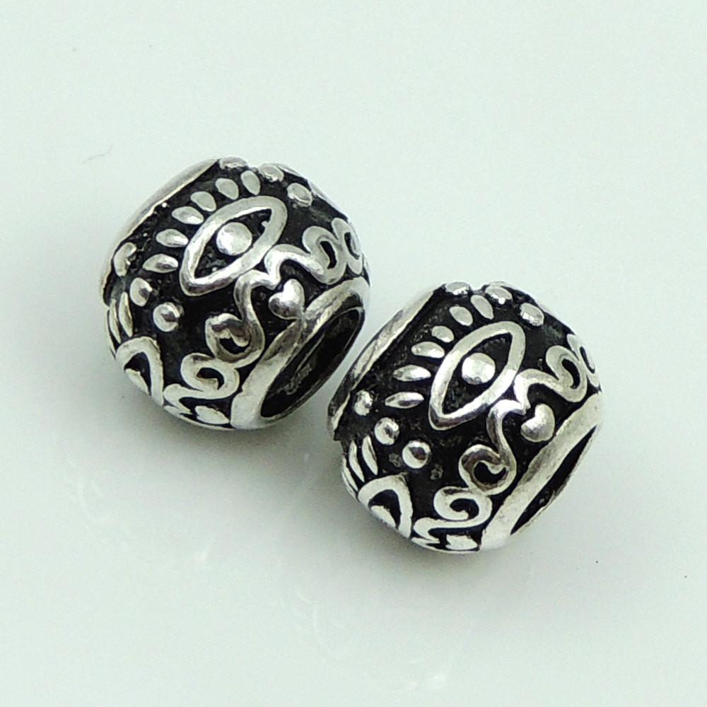 2 PCS S925 Sterling Silver 7.5x9mm Vintage Tibetan Nepalese Barrel Bead WSP192X2 Retail Wholesale