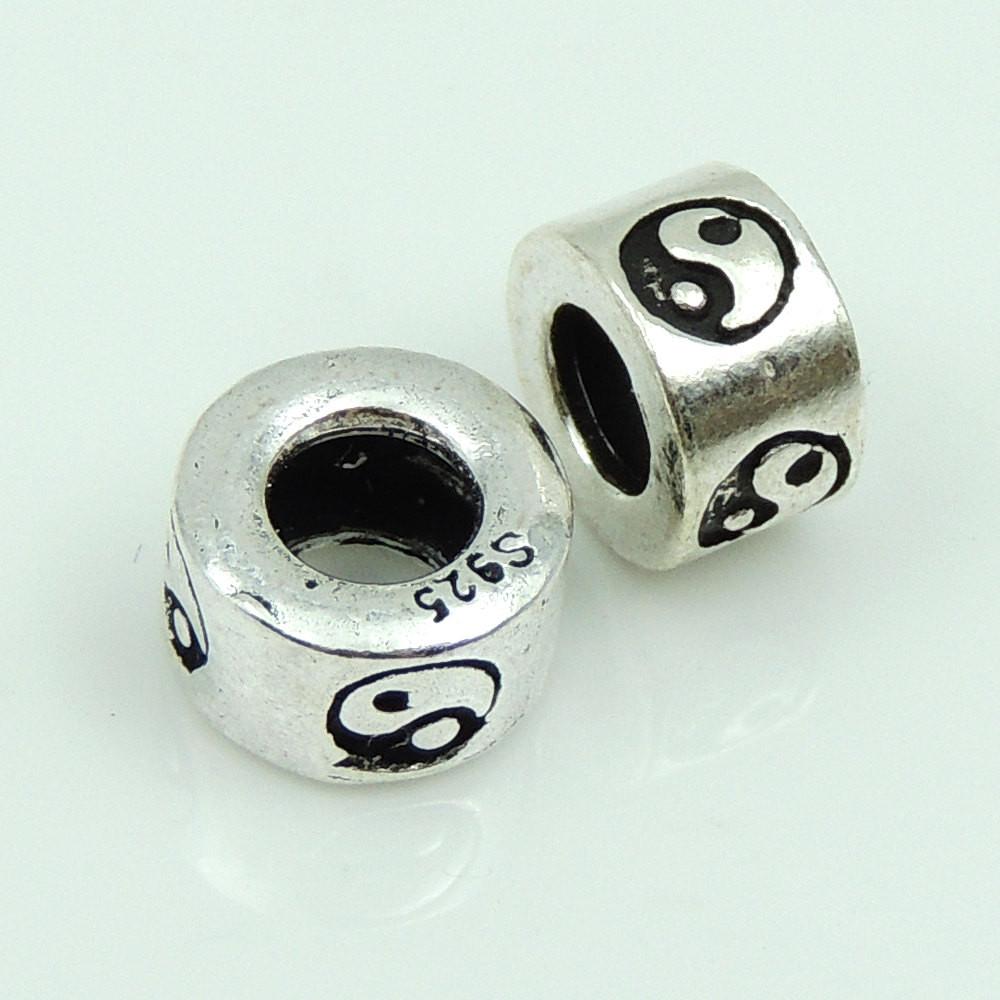 2 PCS Sterling Silver 925 Taiji Barrel Bead Spacer WSP194 Wholesale: See Discount Coupons in Item Details