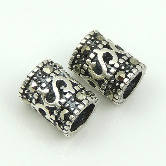 2 PCS Handmade 925 Sterling Silver Marcasite Bead Vintage Celtic WSP167X2 Wholesale: See Discount Coupons in Item Details