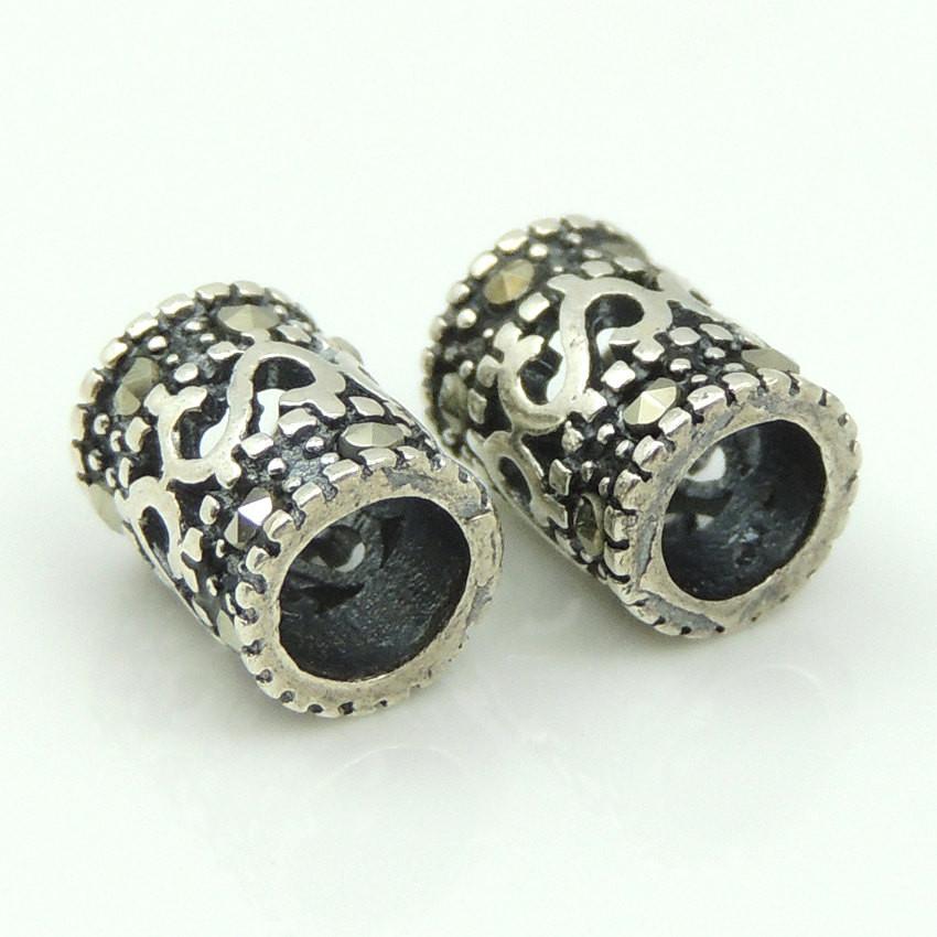 2 PCS Handmade 925 Sterling Silver Marcasite Bead Vintage Celtic WSP167X2 Wholesale: See Discount Coupons in Item Details