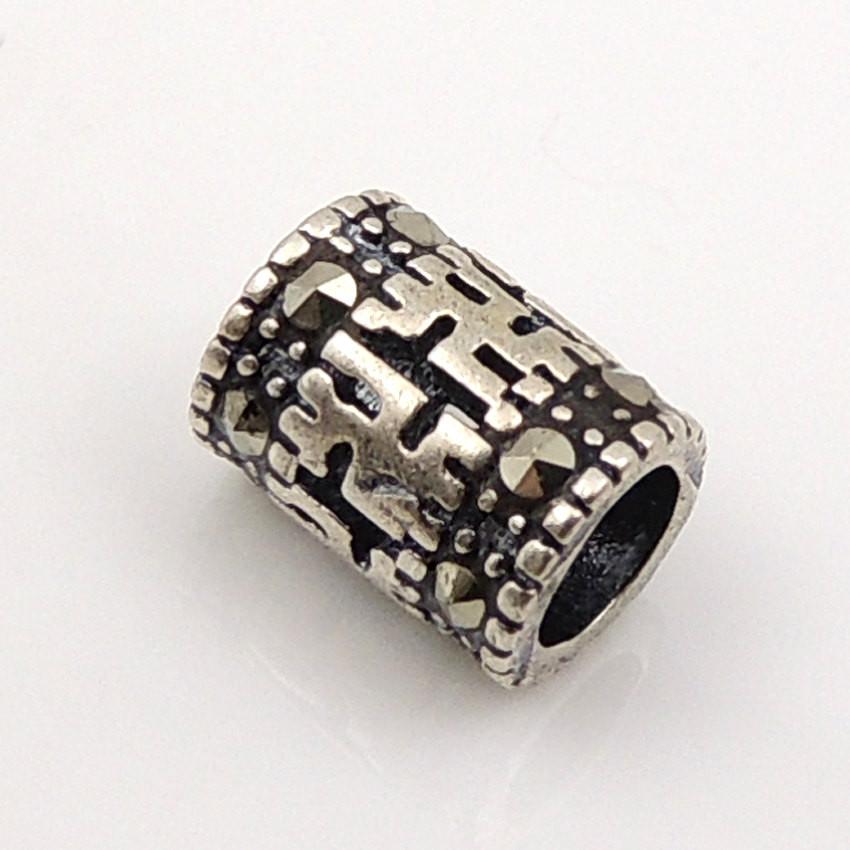 2 PCS Handmade 925 Sterling Silver Marcasite Bead Vintage Mantra WSP138X2 Wholesale: See Discount Coupons in Item Details