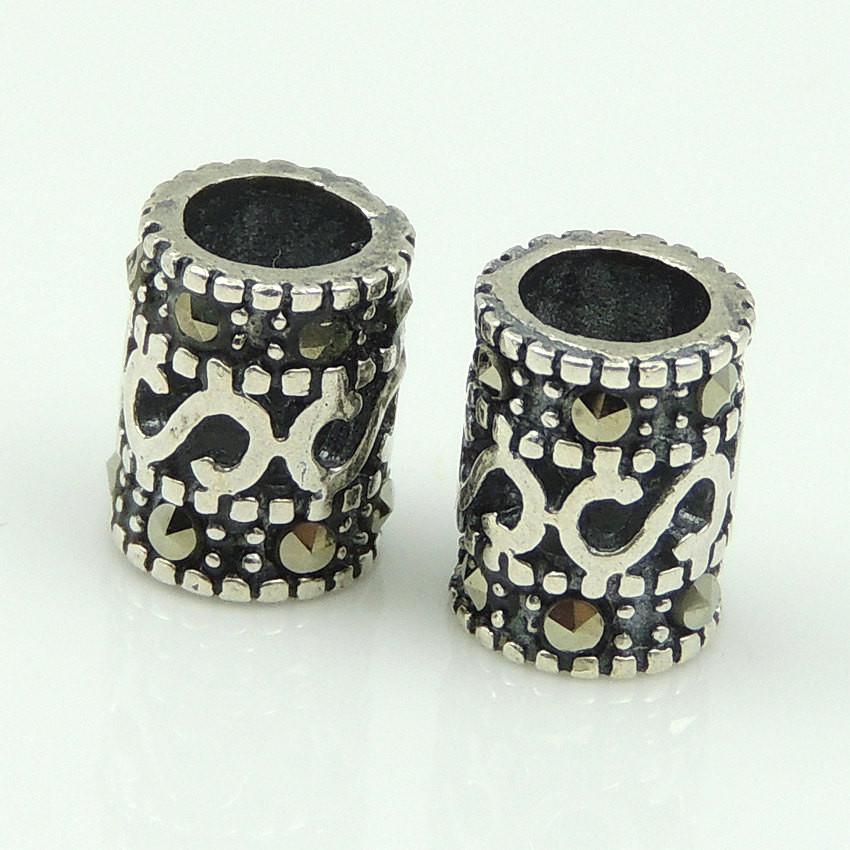 2 PCS Handmade 925 Sterling Silver Marcasite Bead Vintage Celtic WSP167X2 Wholesale: See Discount Coupons in Item Details