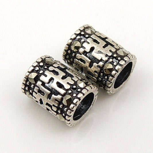 2 PCS Handmade 925 Sterling Silver Marcasite Bead Vintage Mantra WSP138X2 Wholesale: See Discount Coupons in Item Details