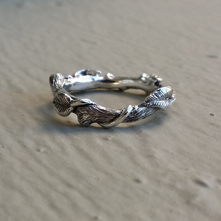 Hand Sculpted Leaf Twig and Vine Eternity Ring, Branch promise Ring with Leaves and Vines by Dawn Vertrees