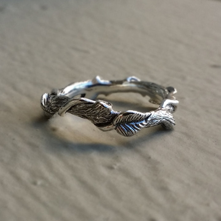 Hand Sculpted Leaf Twig and Vine Eternity Ring, Branch promise Ring with Leaves and Vines by Dawn Vertrees