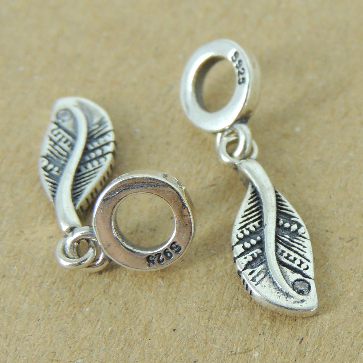 2 Pcs Sterling Silver Leaf Charm Pendant with CZ Stone 925 Stamp WSP383X2 Wholesale: See Discount Coupons in Item Details