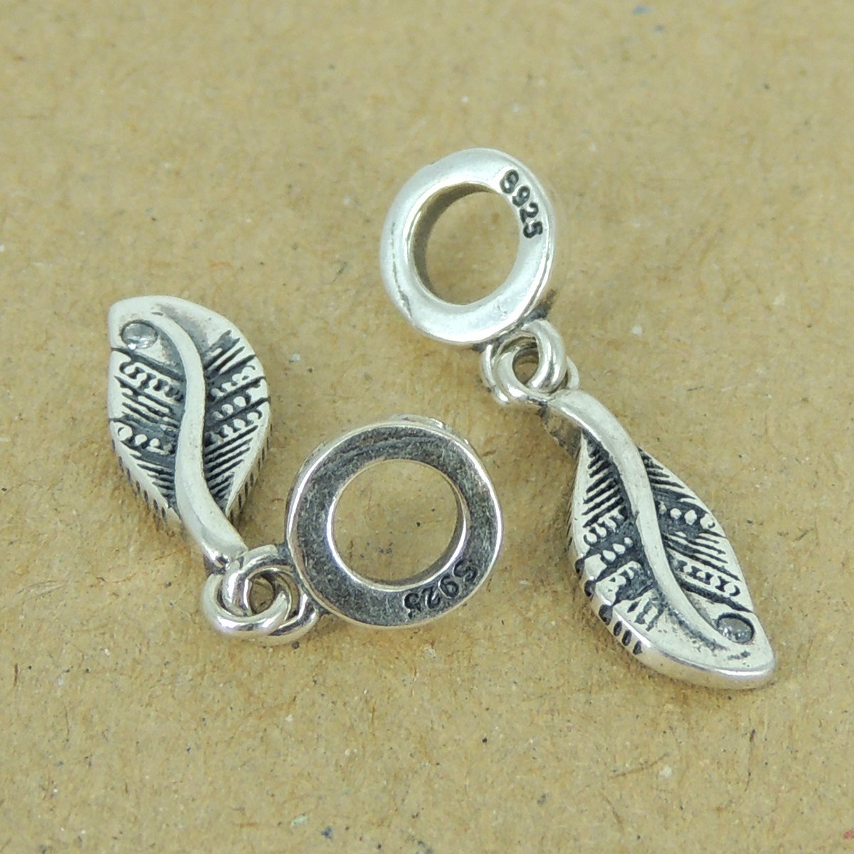 2 Pcs Sterling Silver Leaf Charm Pendant with CZ Stone 925 Stamp WSP383X2 Wholesale: See Discount Coupons in Item Details