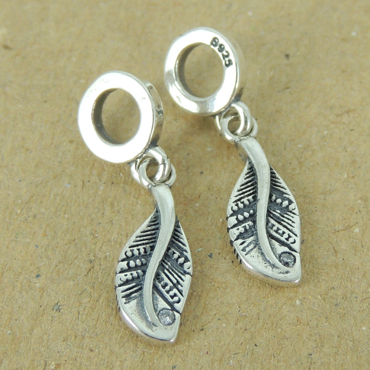 2 Pcs Sterling Silver Leaf Charm Pendant with CZ Stone 925 Stamp WSP383X2 Wholesale: See Discount Coupons in Item Details