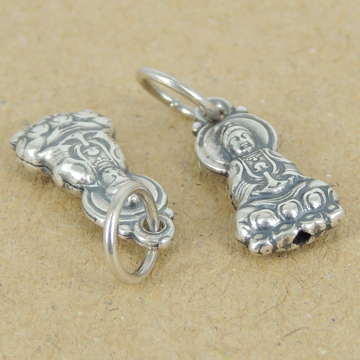 2 PCS 925 Sterling Silver Buddha Pendant 8x16mm Vintage Protection WSP403X2 Wholesale: See Discount Coupons in Item Details