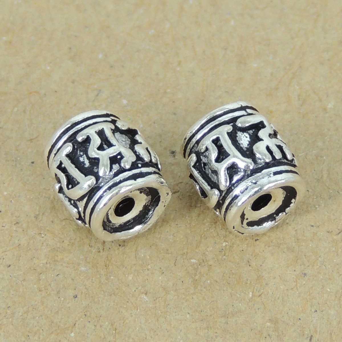 2 PCS 925 Sterling Silver Buddhism Mantra Bead Protection Vintage Barrel WSP405X2 Wholesale: See Discount Coupons in Item Details