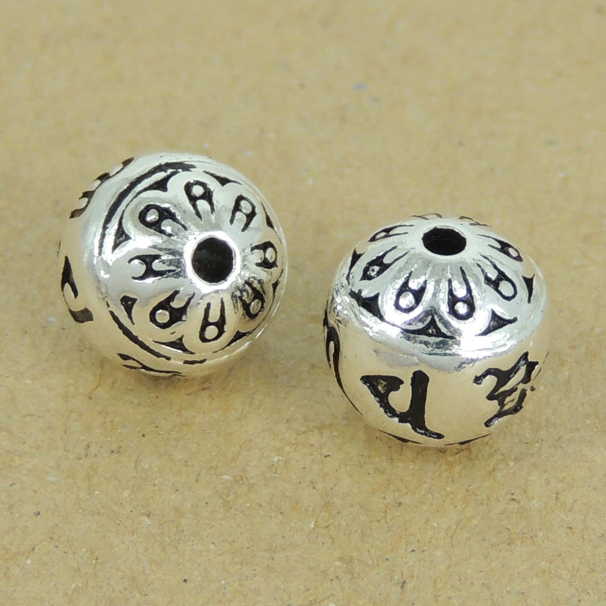 2 PCS 925 Stamp Sterling Silver Buddhism Mantra Bead Protection Vintage Barrel WSP407X2 Wholesale: See Discount Coupons in Item Details