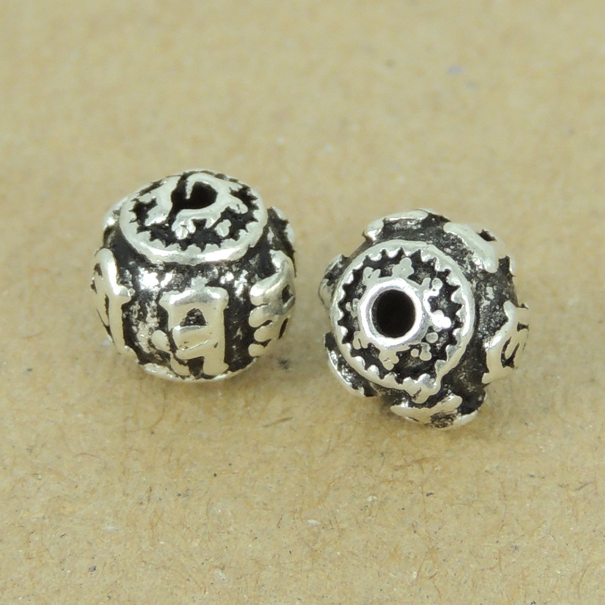 2 PCS 925 Sterling Silver Buddhism Mantra Bead Protection Vintage Barrel WSP408X2 Wholesale: See Discount Coupons in Item Details