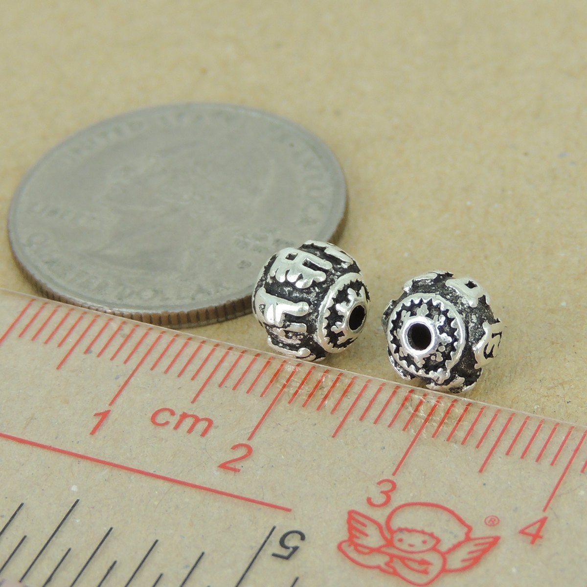 2 PCS 925 Sterling Silver Buddhism Mantra Bead Protection Vintage Barrel WSP408X2 Wholesale: See Discount Coupons in Item Details