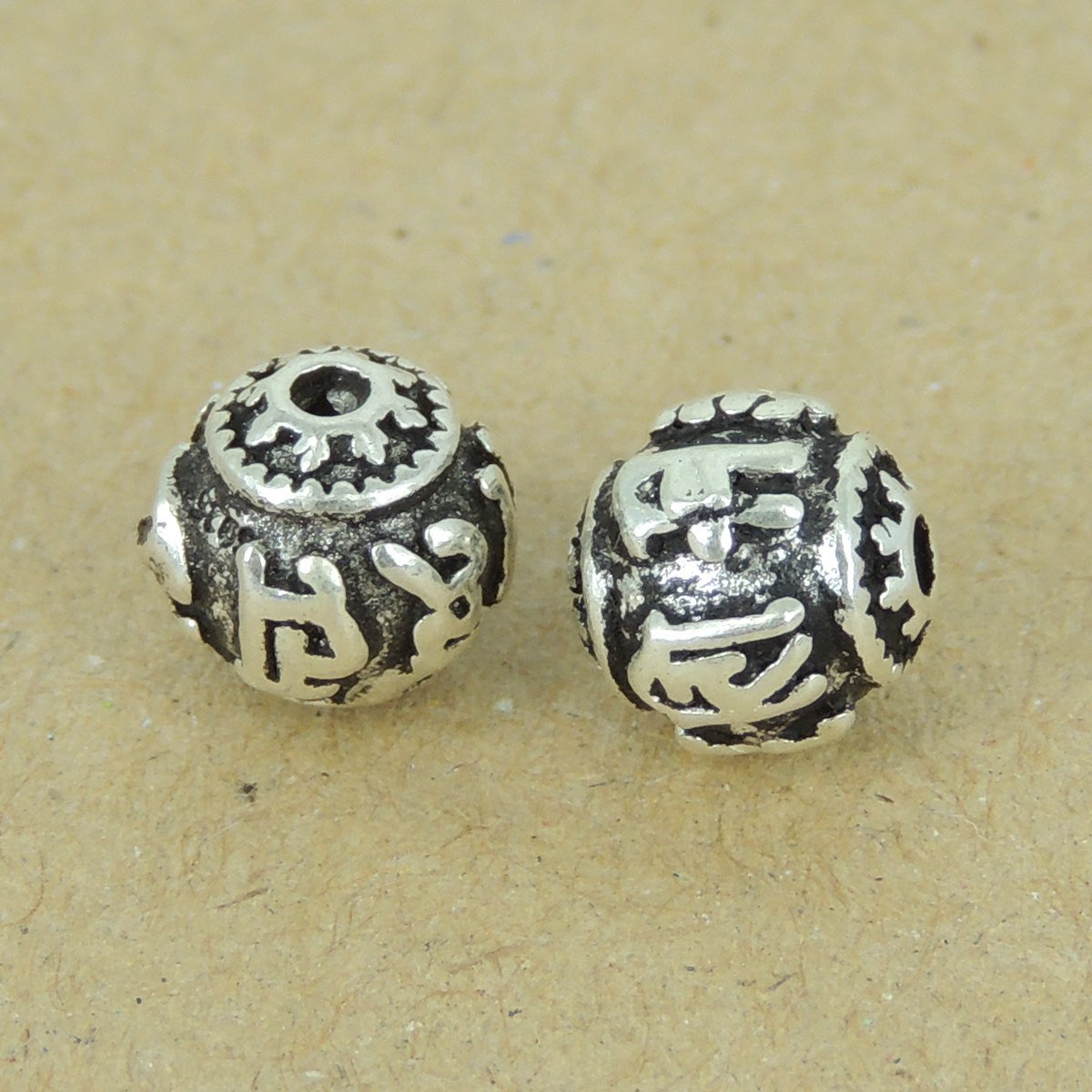 2 PCS 925 Sterling Silver Buddhism Mantra Bead Protection Vintage Barrel WSP408X2 Wholesale: See Discount Coupons in Item Details