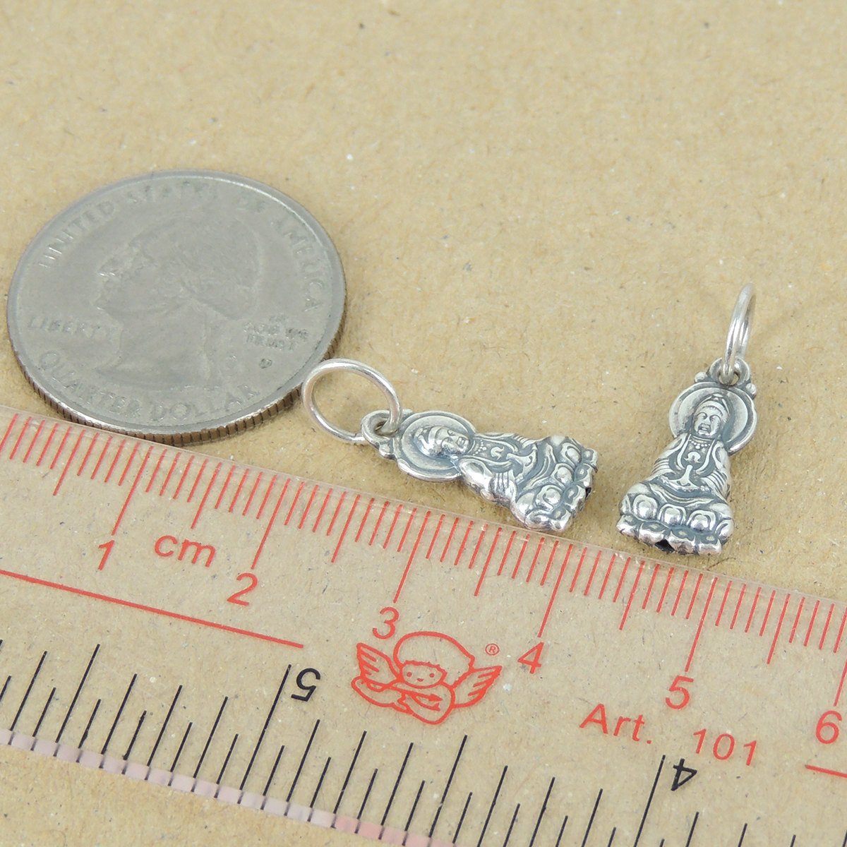 2 PCS 925 Sterling Silver Buddha Pendant 8x16mm Vintage Protection WSP403X2 Wholesale: See Discount Coupons in Item Details