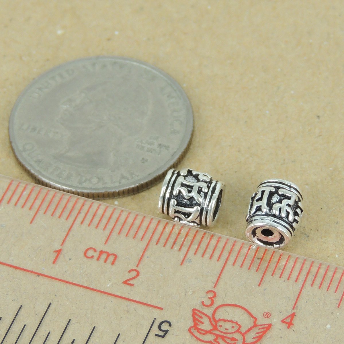 2 PCS 925 Sterling Silver Buddhism Mantra Bead Protection Vintage Barrel WSP405X2 Wholesale: See Discount Coupons in Item Details