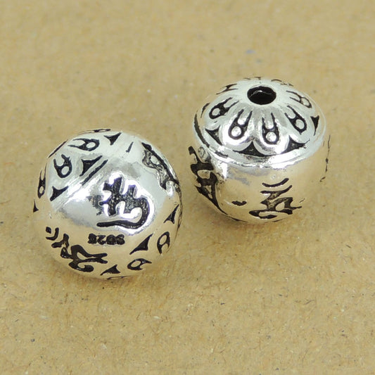 2 PCS 925 Stamp Sterling Silver Buddhism Mantra Bead Protection Vintage Barrel WSP407X2 Wholesale: See Discount Coupons in Item Details