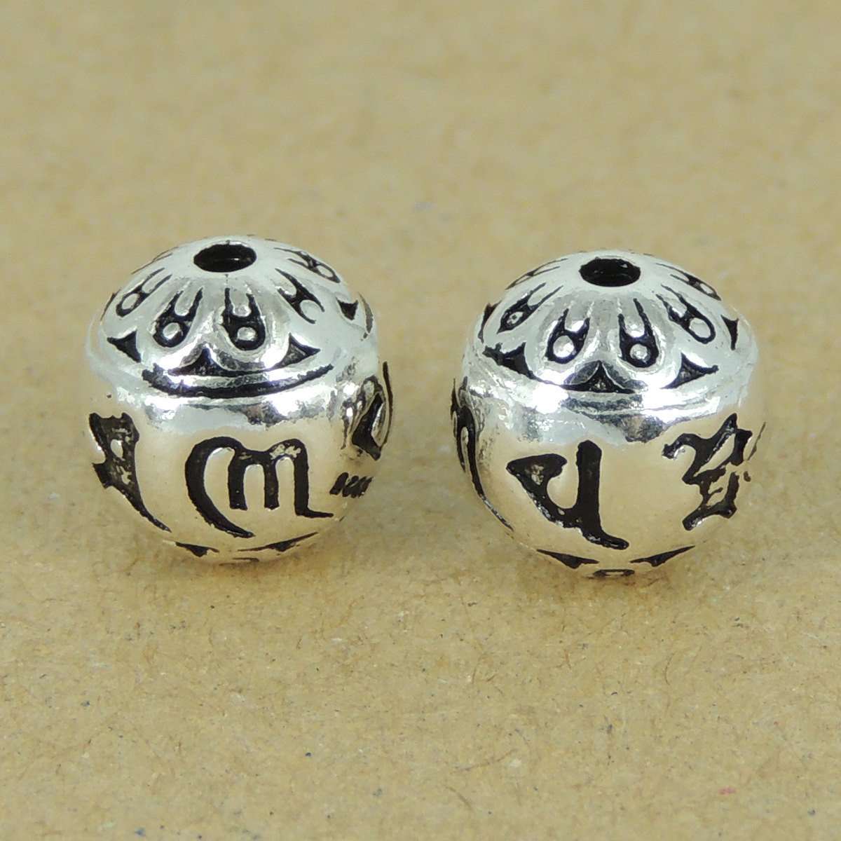 2 PCS 925 Stamp Sterling Silver Buddhism Mantra Bead Protection Vintage Barrel WSP407X2 Wholesale: See Discount Coupons in Item Details