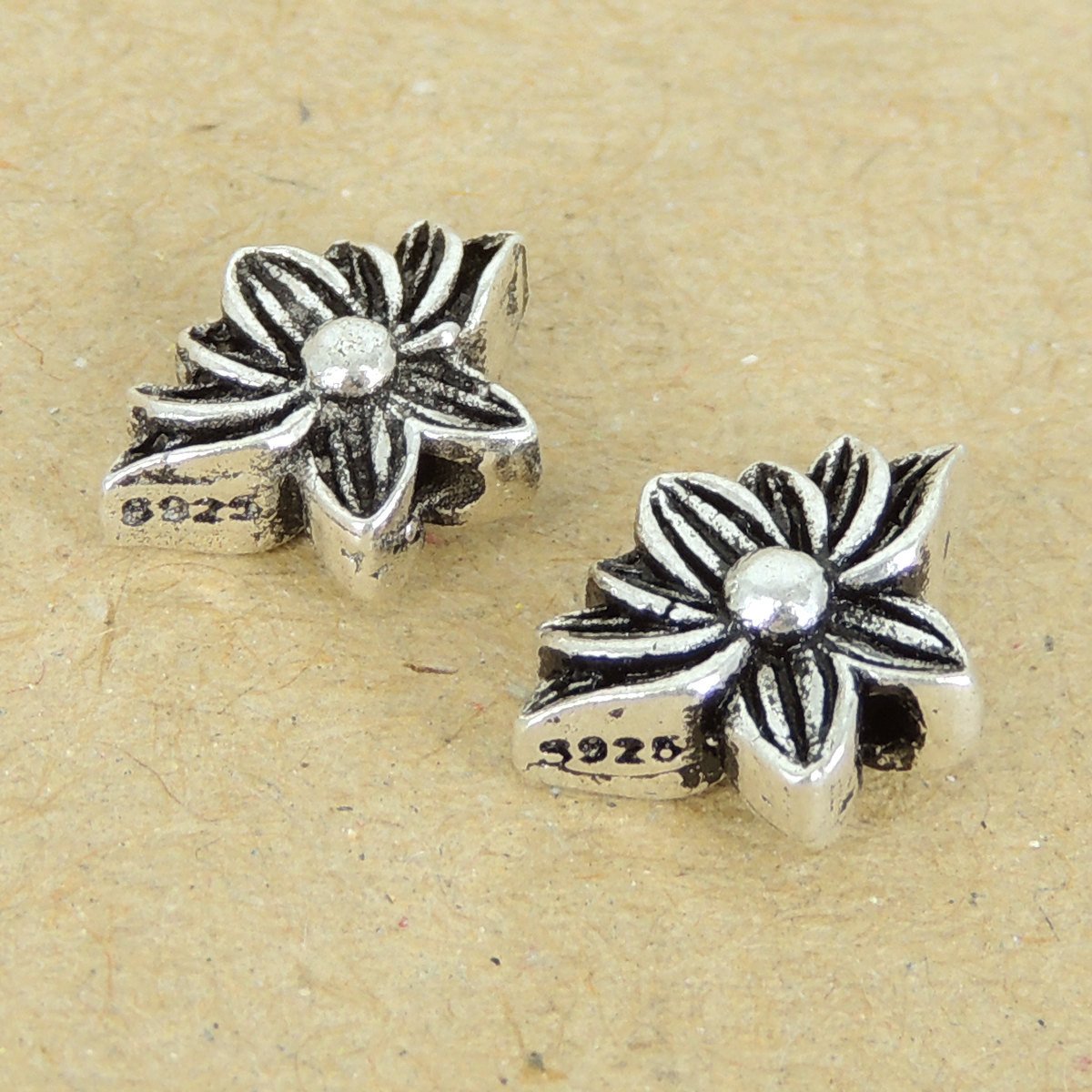 2 Pcs 925 Stamp Sterling Silver Lotus Beads Buddhism Jewelry Making WSP416X2 Wholesale Retail